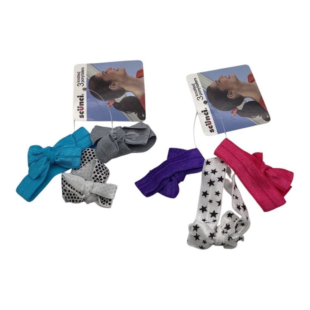 Scunci Knotted Ponytailers 3 Pcs Lot of 2 Hair Accessories Multicolor Bow